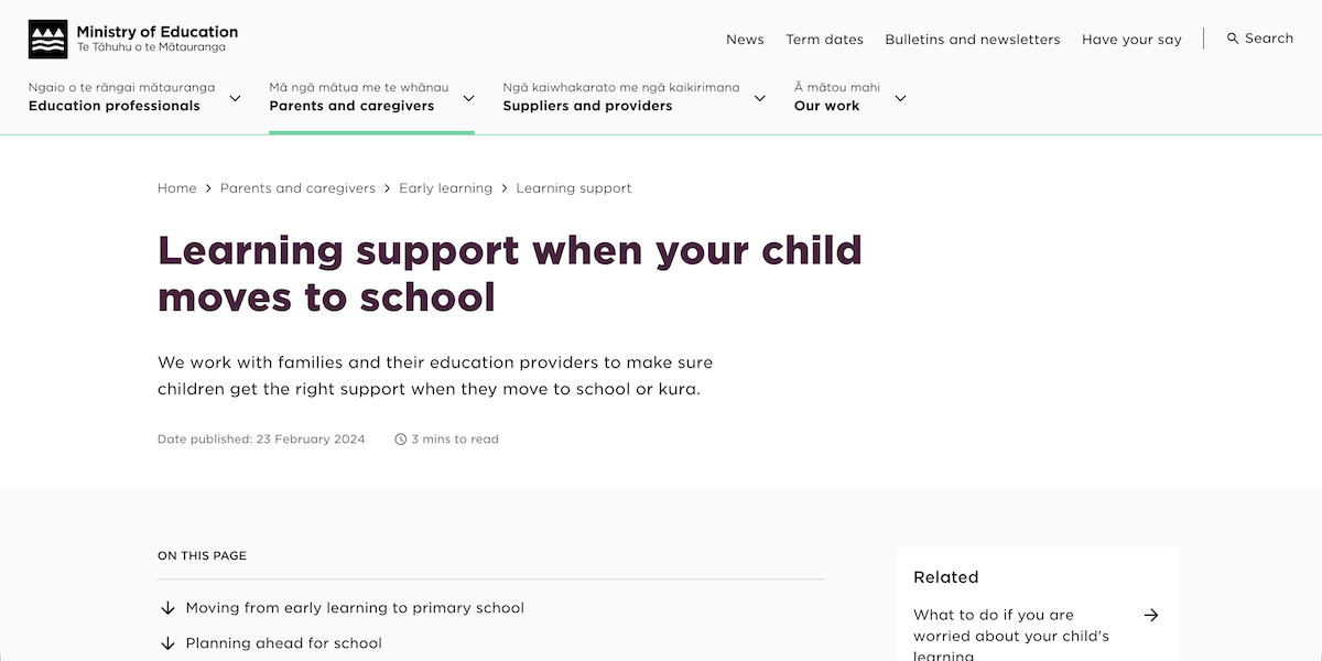Learning support when your child moves to school
